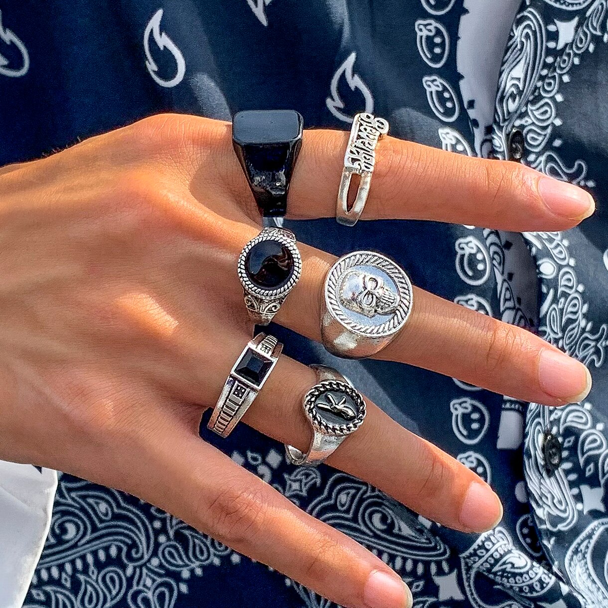 Vintage Punk Knuckle Rings Set - Ensemble d'anneaux de documents en argent