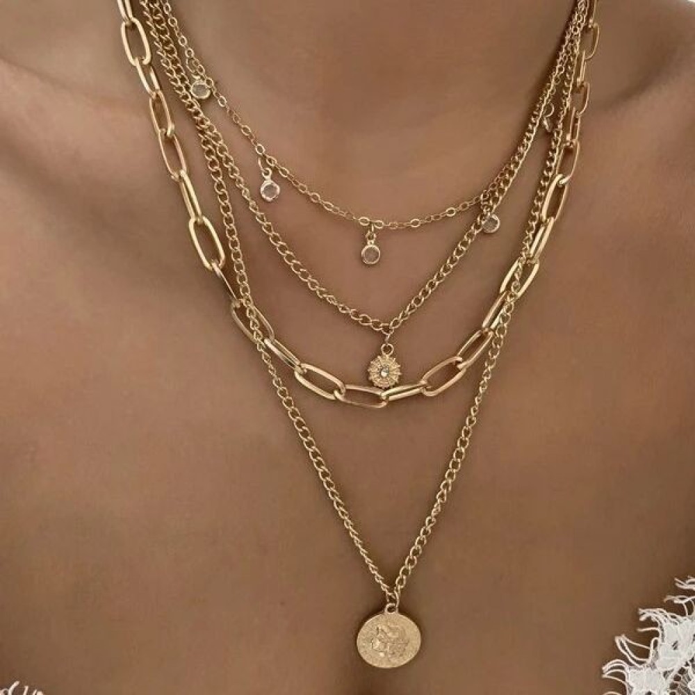 Layered Pendant Necklace Aesthetic - Collier Pendentif Portrait Style Bohème, Bijou