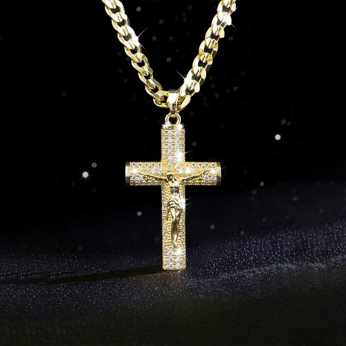 Cross Pendant Necklace Gold - Collier Croix Plaqué Or pour Hommes