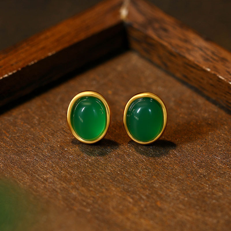 Earrings - Boucles d'oreilles en Jade naturel vert,