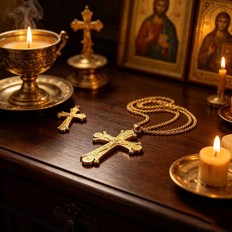 Cross Pendant Necklace Gold - Collier crucifix orthodoxe de qualité supérieure,