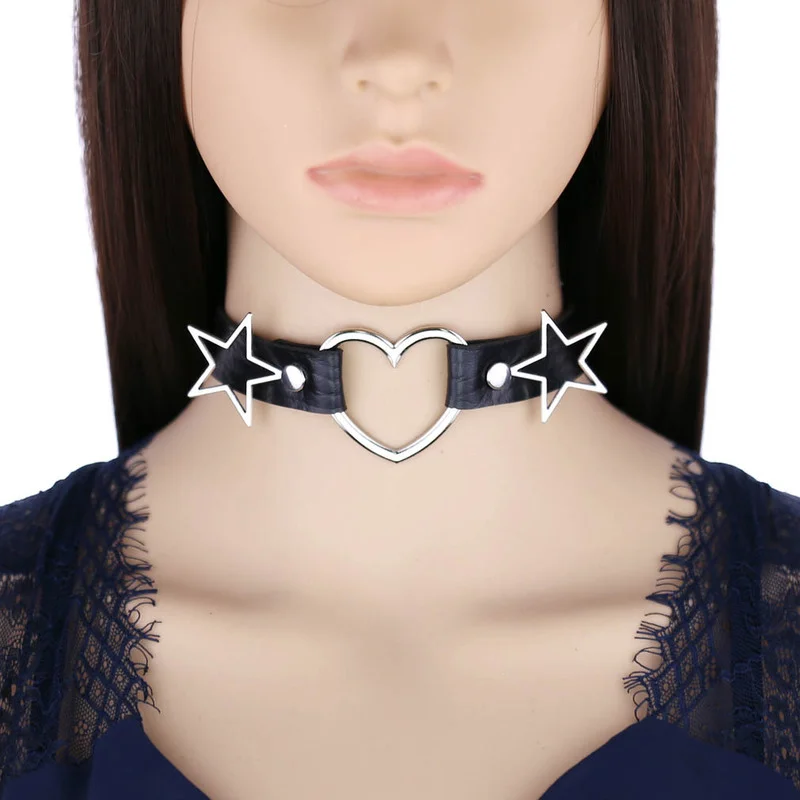 Goth Punk Spike Choker - Decopunk Punk PU Leather Coussins Stars