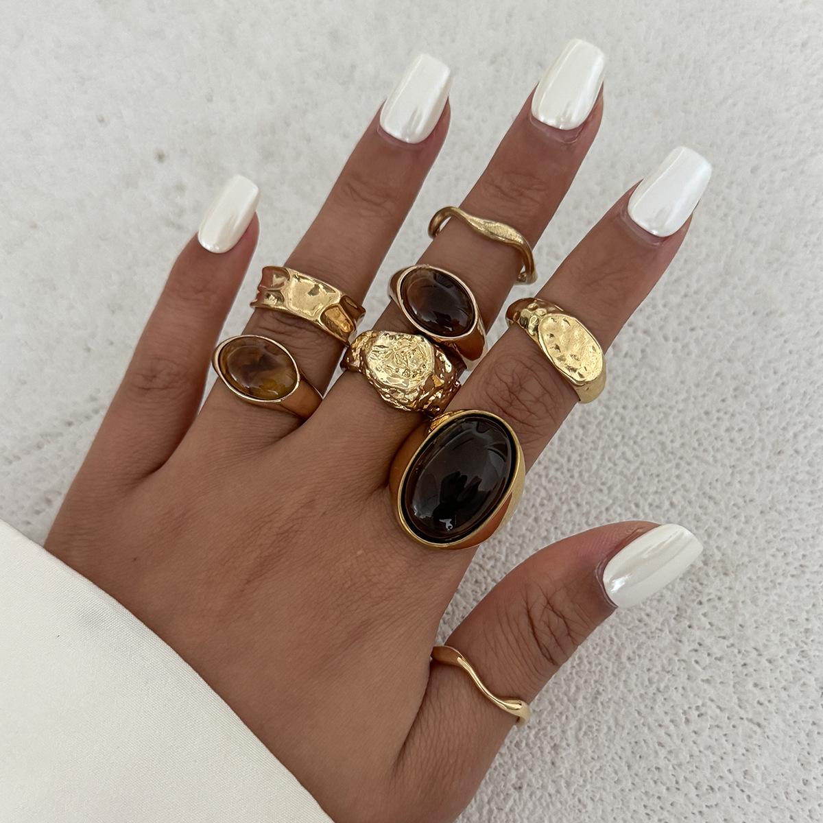 Vintage Punk Knuckle Rings Set - 8 pièces/ensemble Vintage ambre strass métal