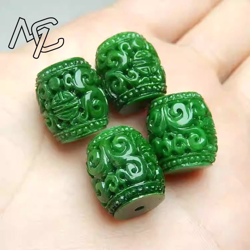 Bracelets - Perles sculptées en Jade vert naturel,