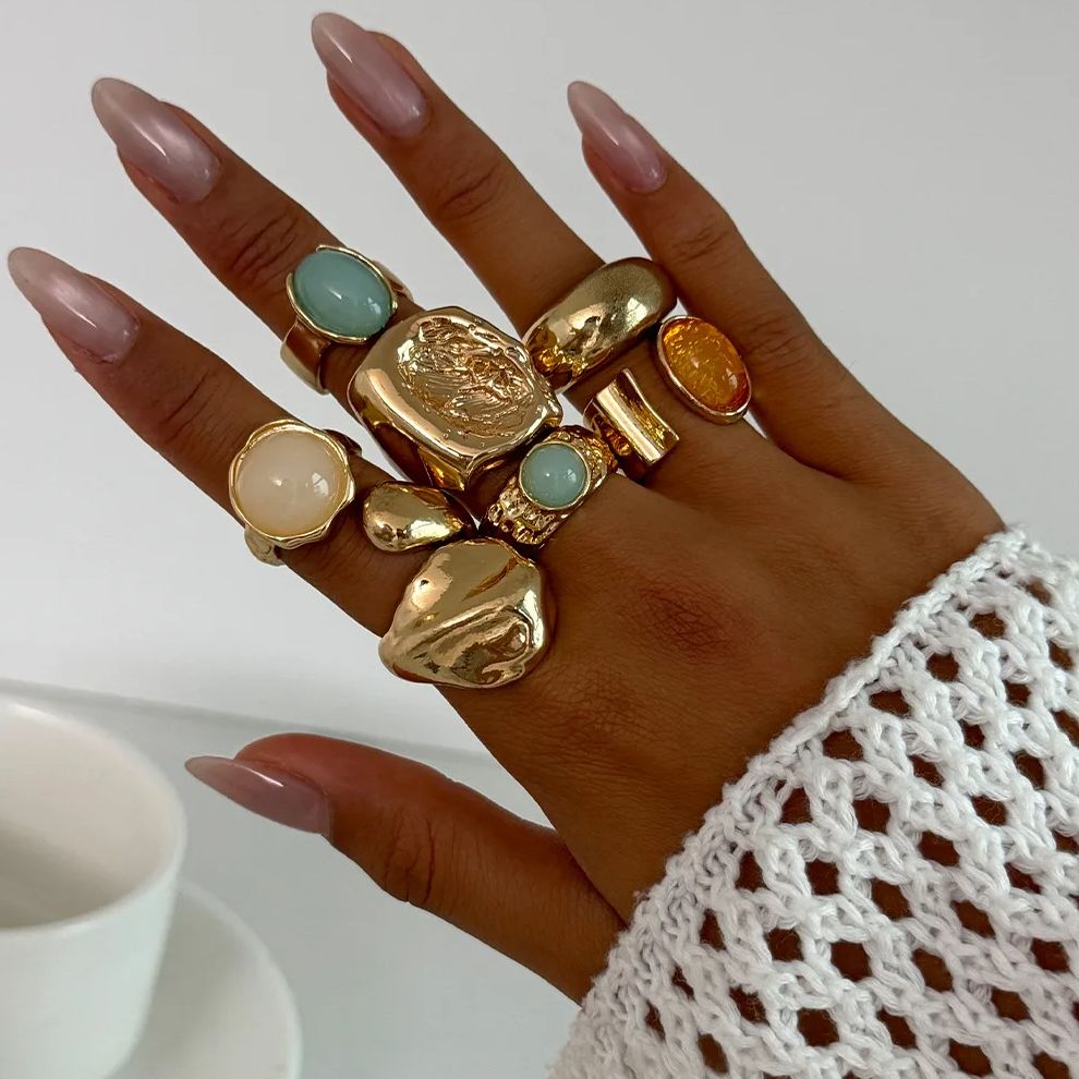 Vintage Punk Knuckle Rings Set - DIEZI 7 pièces/ensemble Vintage multicolore acrylique