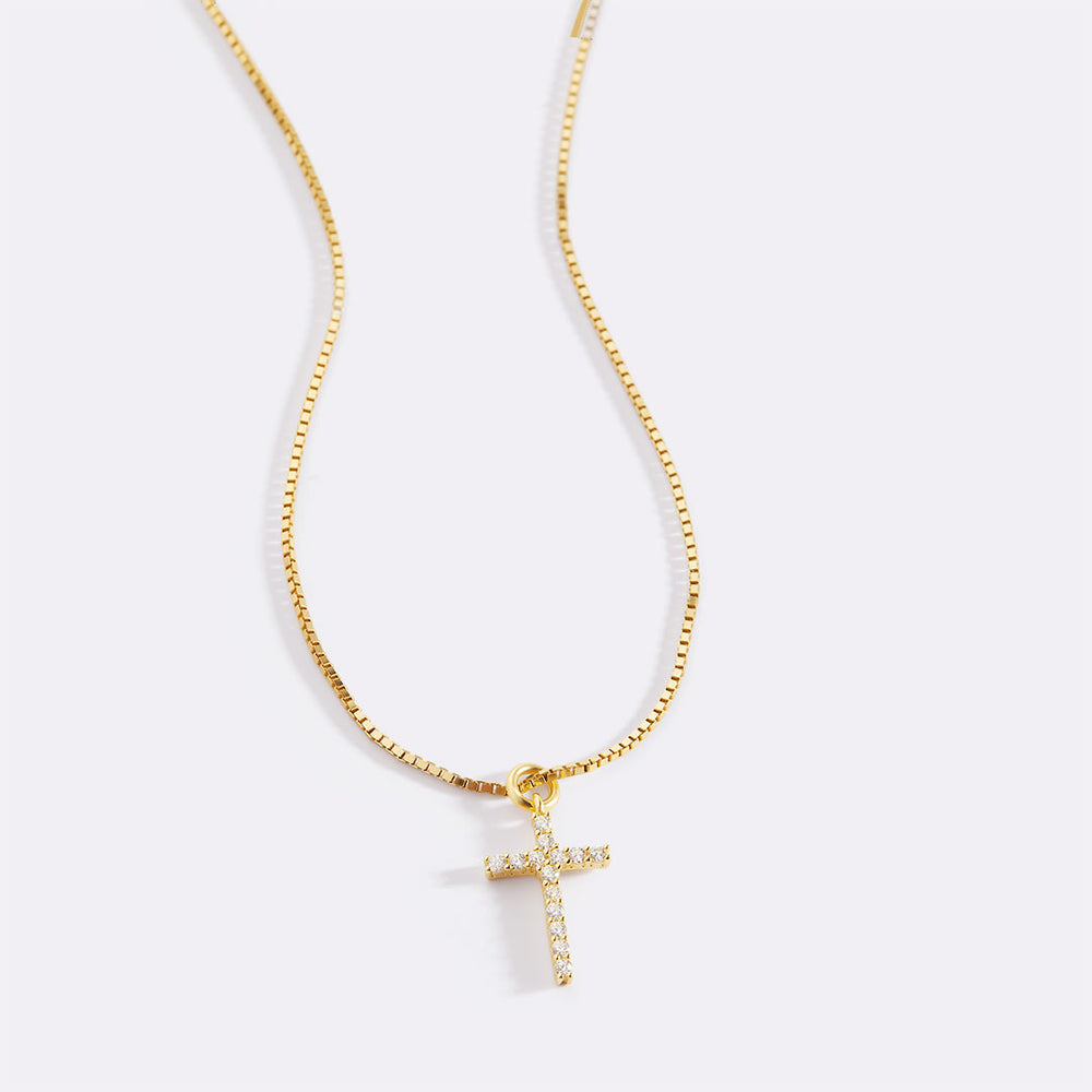 Cross Pendant Necklace Gold - Collier croix pavé de diamants, collier