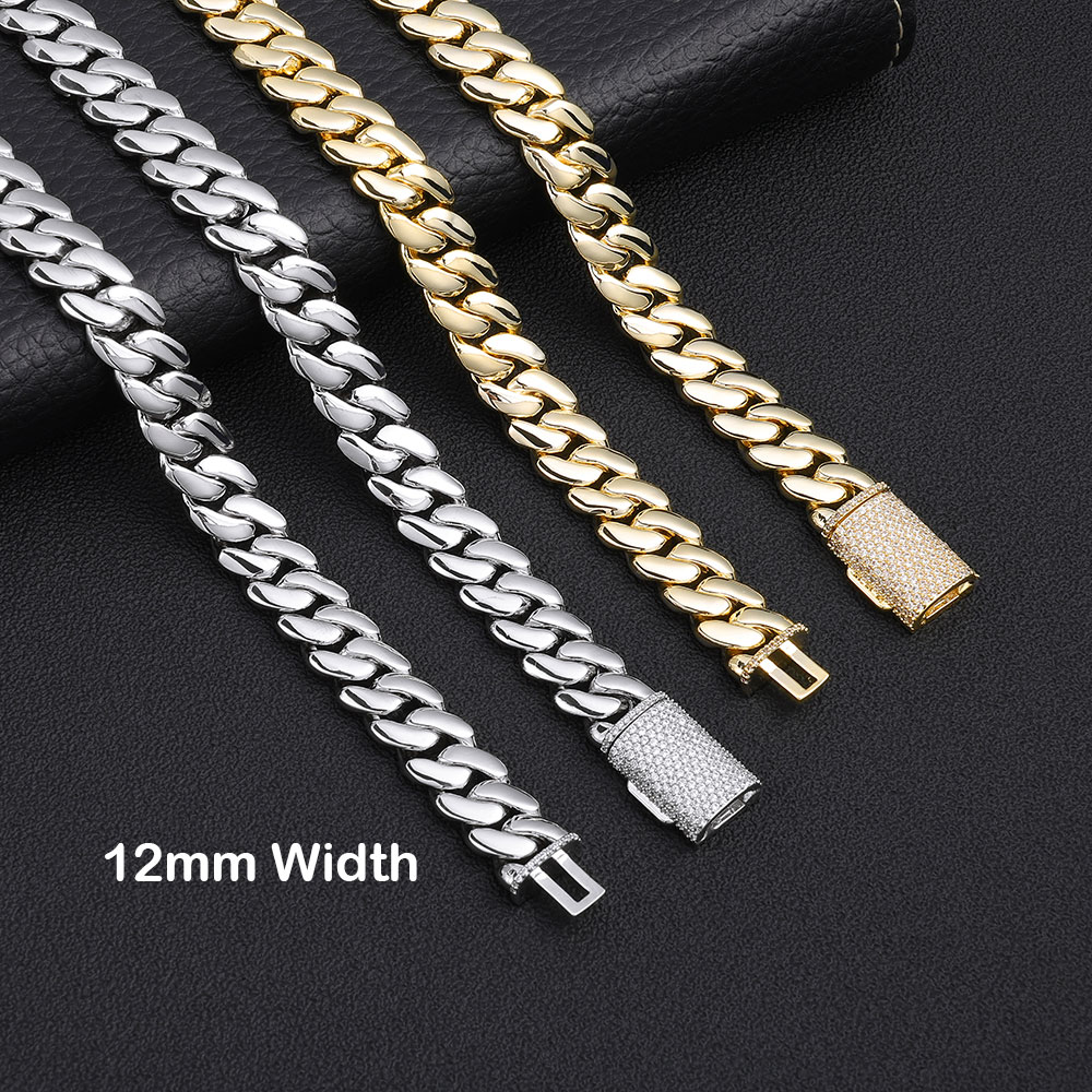 Cuban Link Chain 12Mm - ESKEEM Collier cubain plaqué or 14