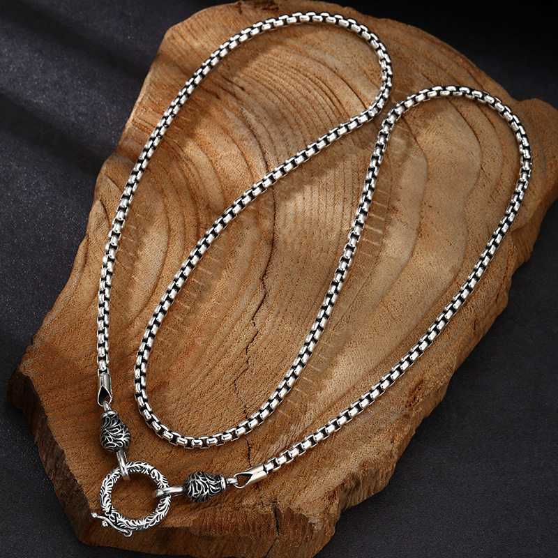 925 Sterling Silver Chain Necklace Men - OUYADI Collier chaîne rétro en argent