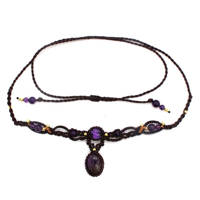 Crystal Pendant Necklace Natural Stone - Collier pendentif en pierre de macramé