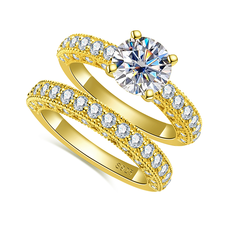 Moissanite Engagement Ring 1 Carat - Ensemble de bagues pour femmes, argent