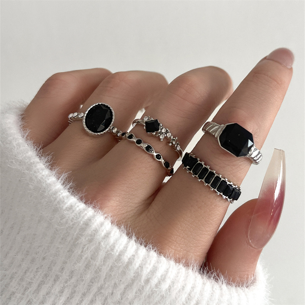 Vintage Punk Knuckle Rings Set - Ensemble de bagues rétro en pierre