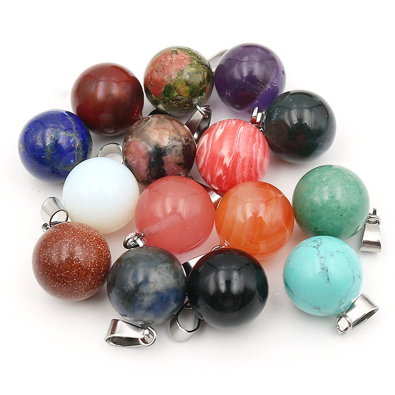 Crystal Pendant Necklace Natural Stone - Pendentif rond en pierre naturelle de