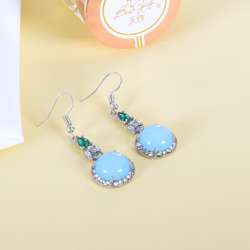 Earrings - Boucles d'oreilles en Jade naturel bleu,