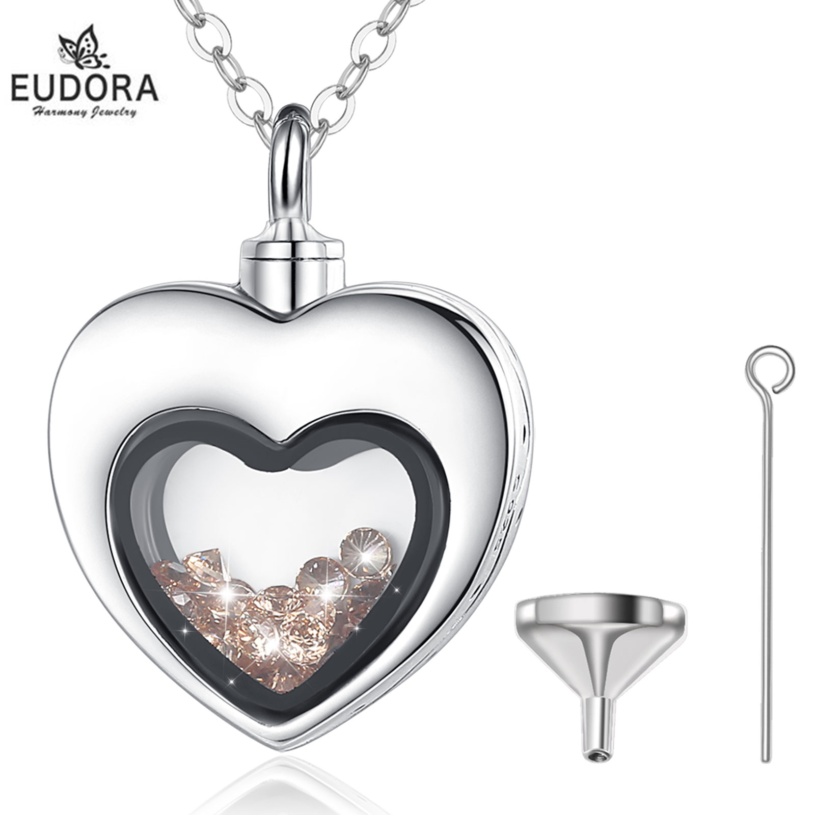 Heart Locket Necklace Photo - Eudora argent Sterling coeur médaillon coeur