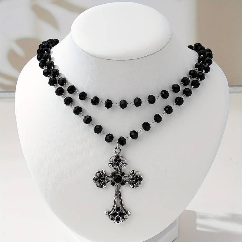 Layered Pendant Necklace Aesthetic - Collier croix superposé style Y2K Grunge