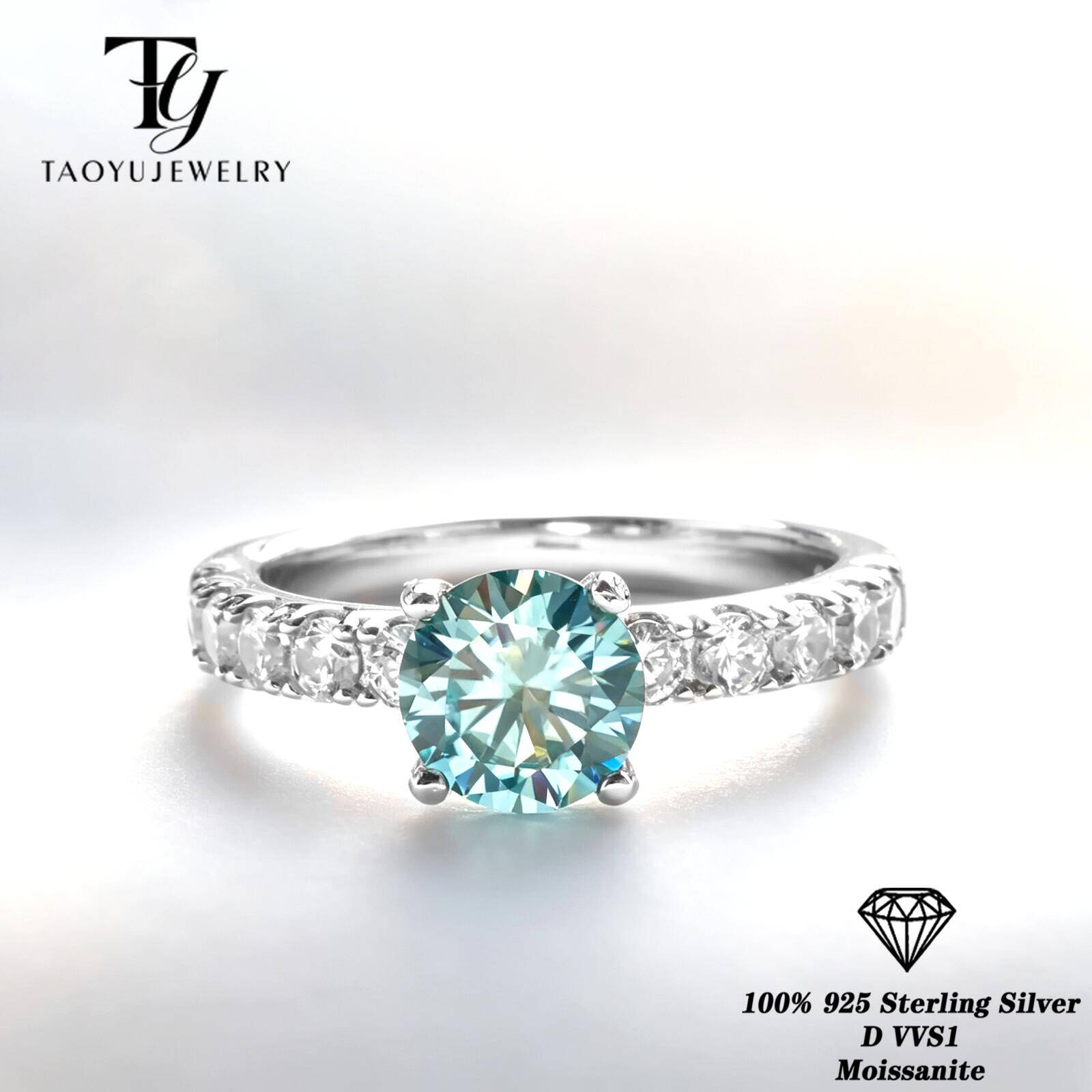 Moissanite Engagement Ring 1 Carat - Bague classique en moissanite bleue de