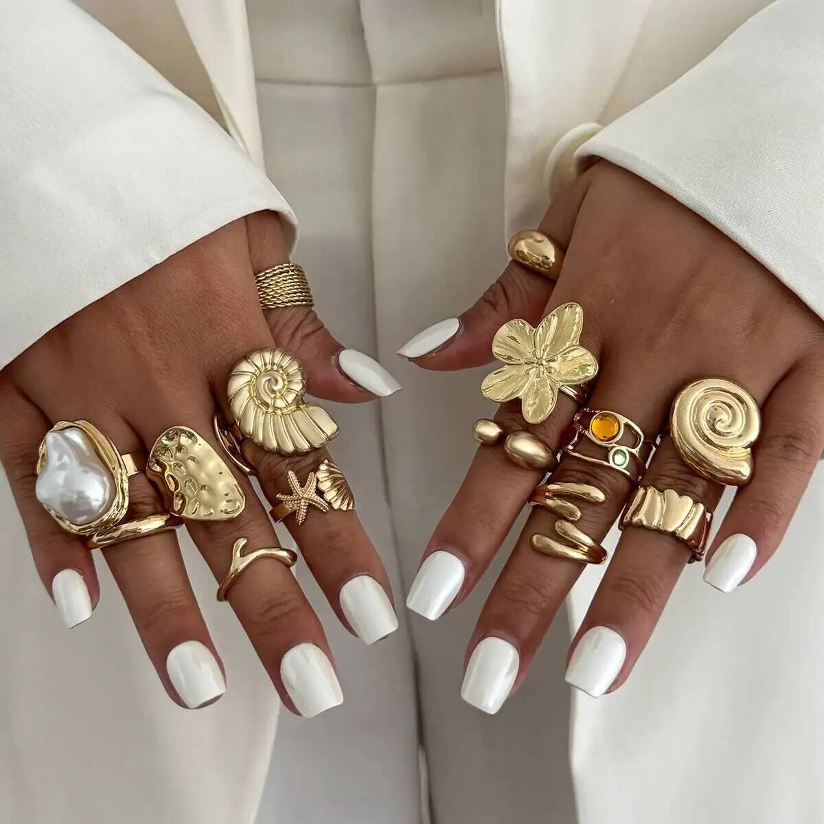 Vintage Punk Knuckle Rings Set - IngeSight.Z 14 pièces/ensemble Hip Hop créatif