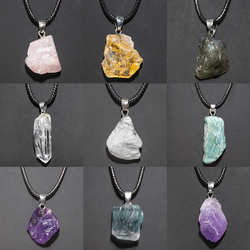 Crystal Pendant Necklace Natural Stone - Collier de fleurs d'améthystes naturelles, pierre