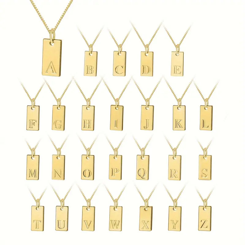 Initial Letter Necklace 18K Gold - Tiny Square 26 lettres initiales Tag