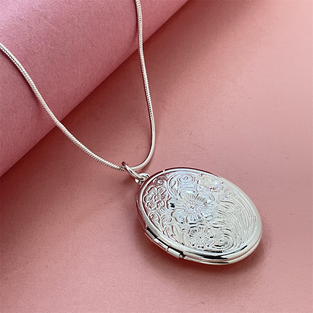 925 Sterling Silver Chain Necklace Men - Collier pendentif cadre photo naren argent