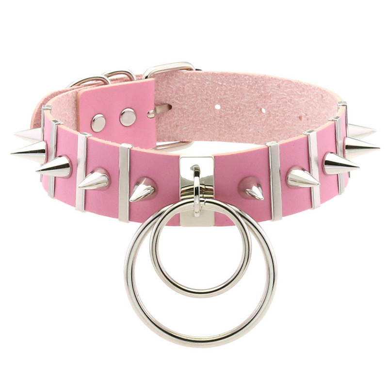 Goth Punk Spike Choker - Collier tour de cou rose en
