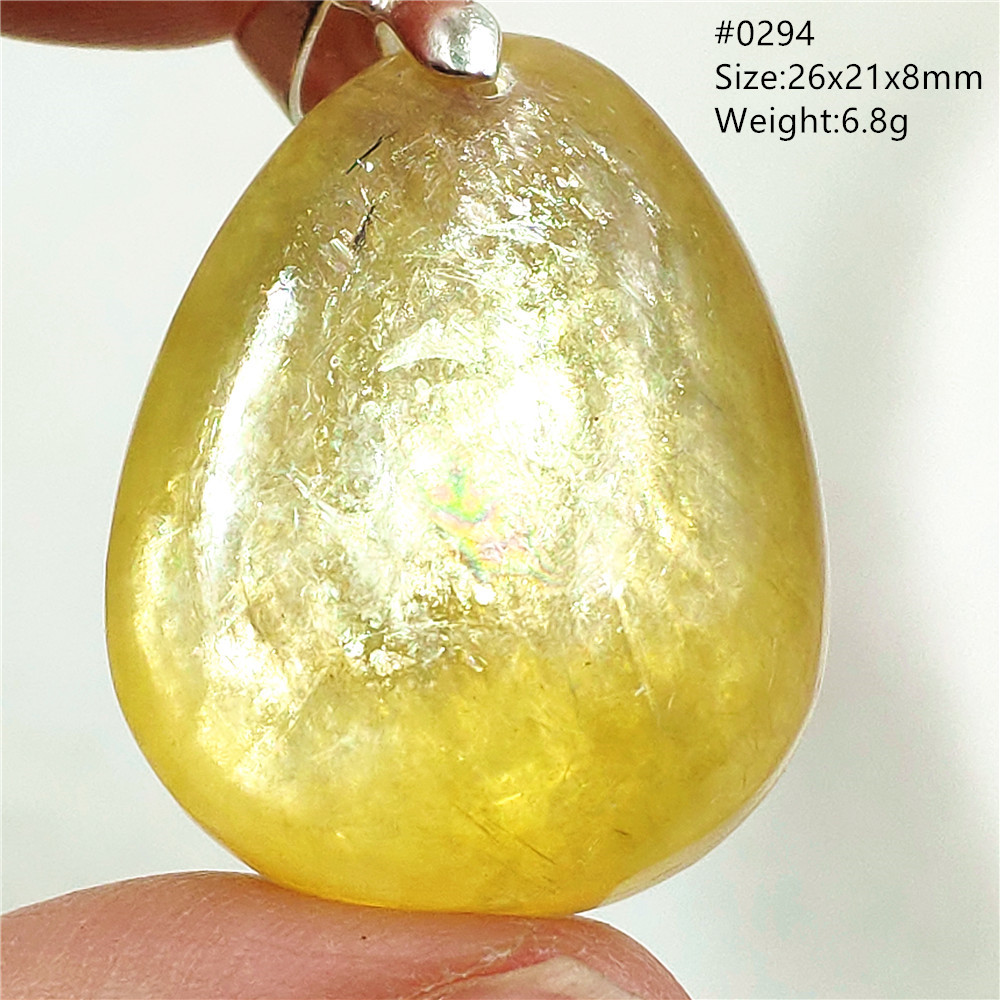 925 Sterling Silver Chain Necklace Men - Pendentif en quartz lépidolite jaune naturel,