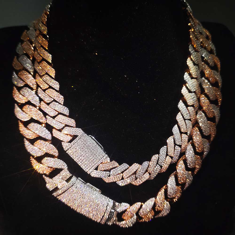Cuban Link Chain 12Mm - Collier Nuoya bicolore mosaïque entièrement serti