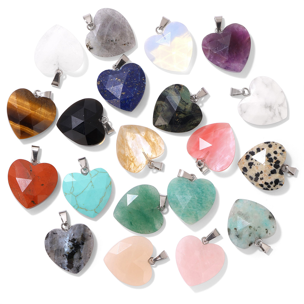 Pendentif cœur à facettes de 2 - Crystal Pendant Necklace Natural Stone avis et prix