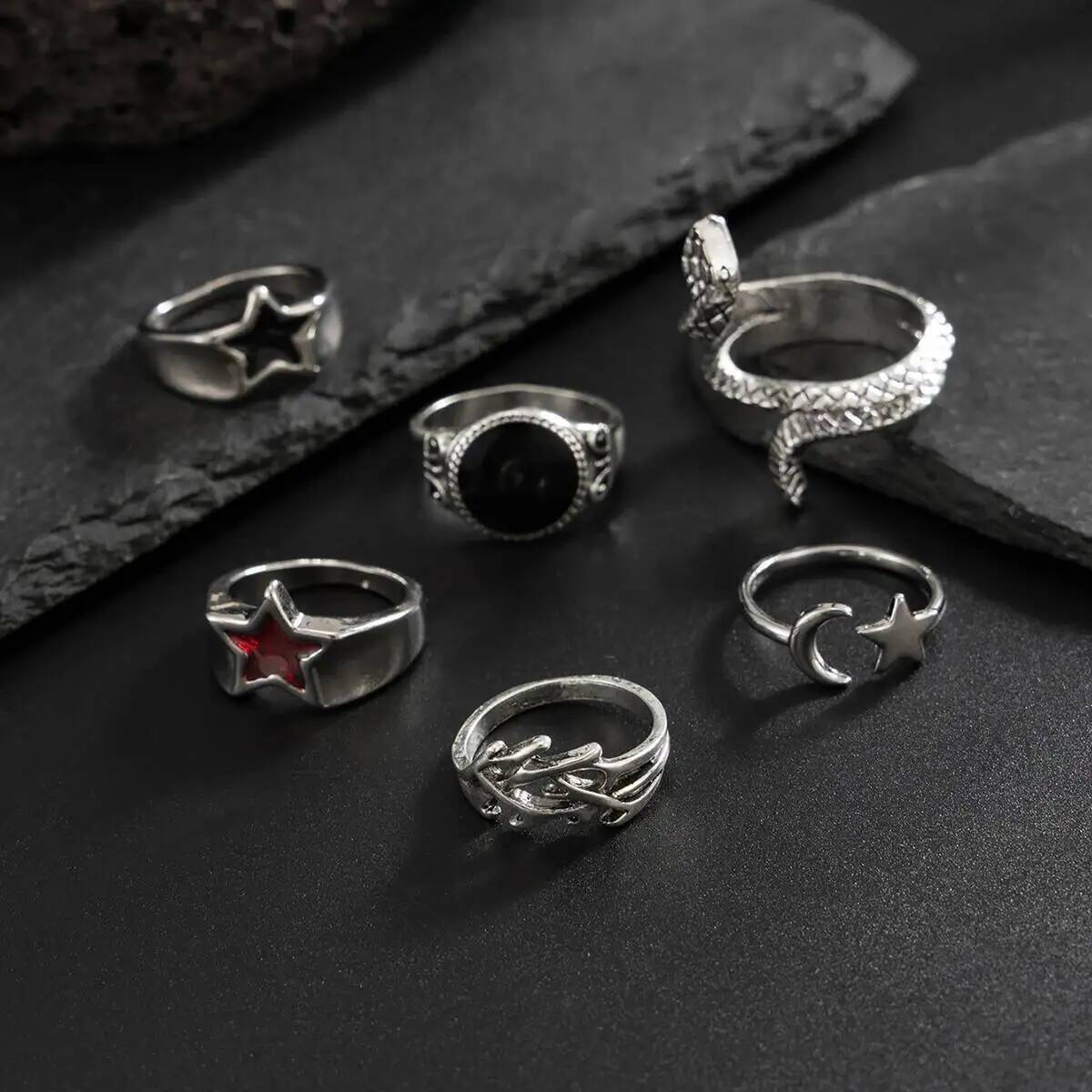 KunJoe 6 pièces nouveau Goth s - Vintage Punk Knuckle Rings Set avis et prix