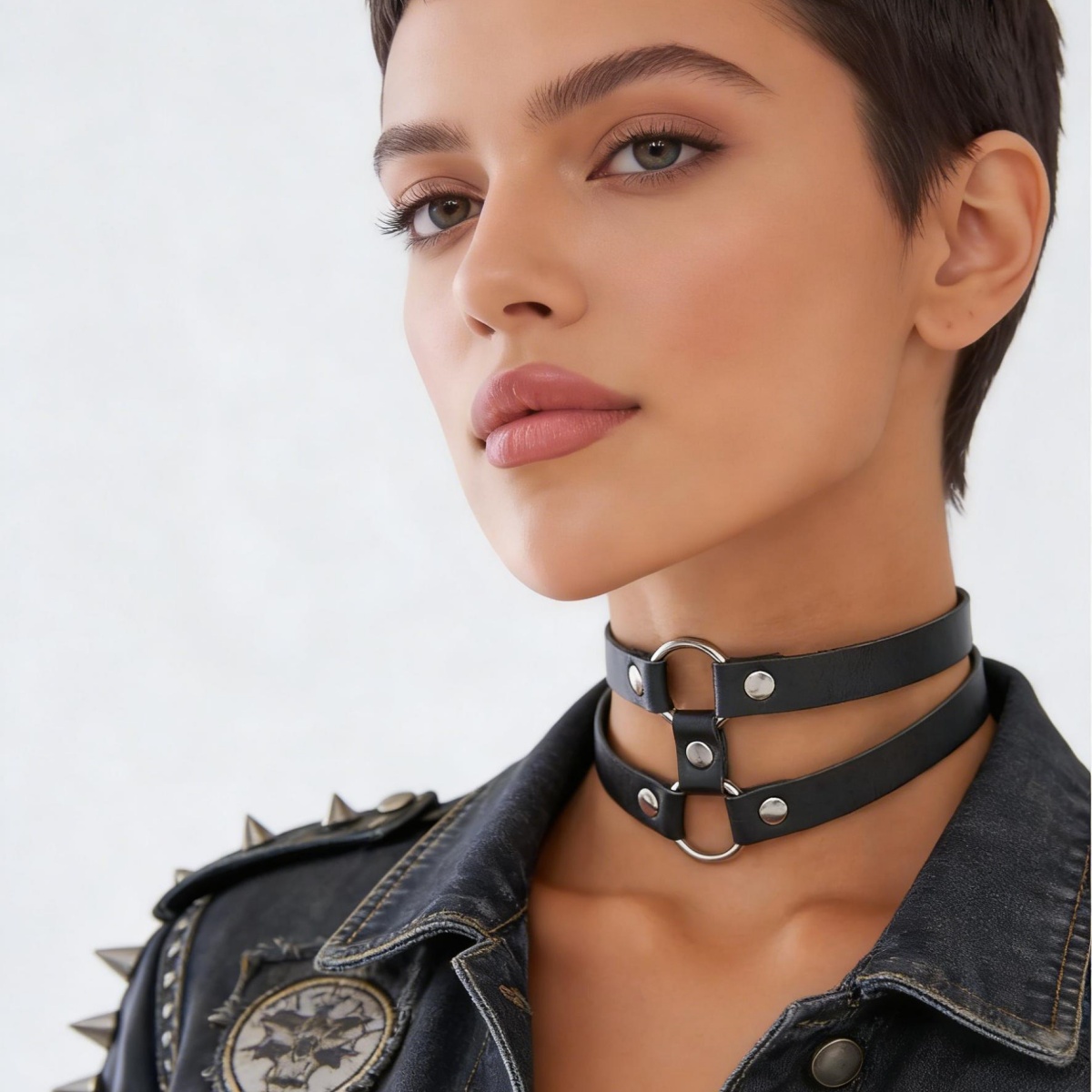 Collier ras du cou punk en cui - Goth Punk Spike Choker avis et prix
