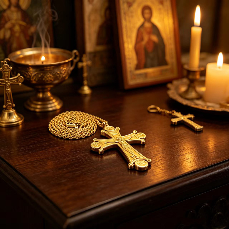 Collier crucifix orthodoxe de  - Cross Pendant Necklace Gold avis et prix