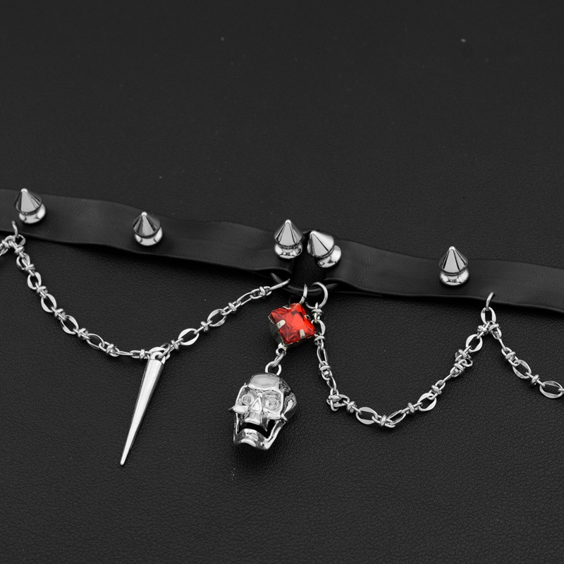 Tour de cou en cuir de crâne f - Goth Punk Spike Choker avis et prix