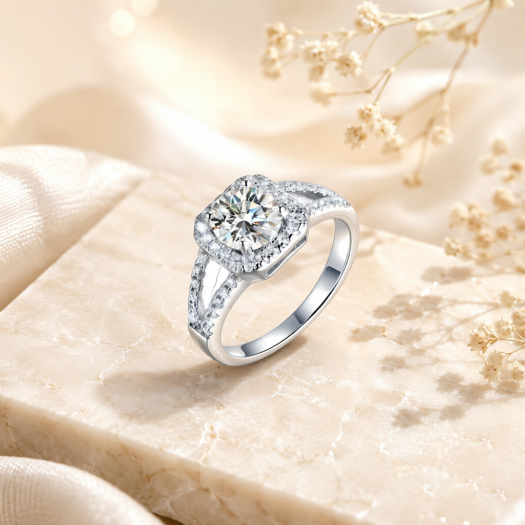Bague en argent 100% S925, trè - Moissanite Engagement Ring 1 Carat avis et prix