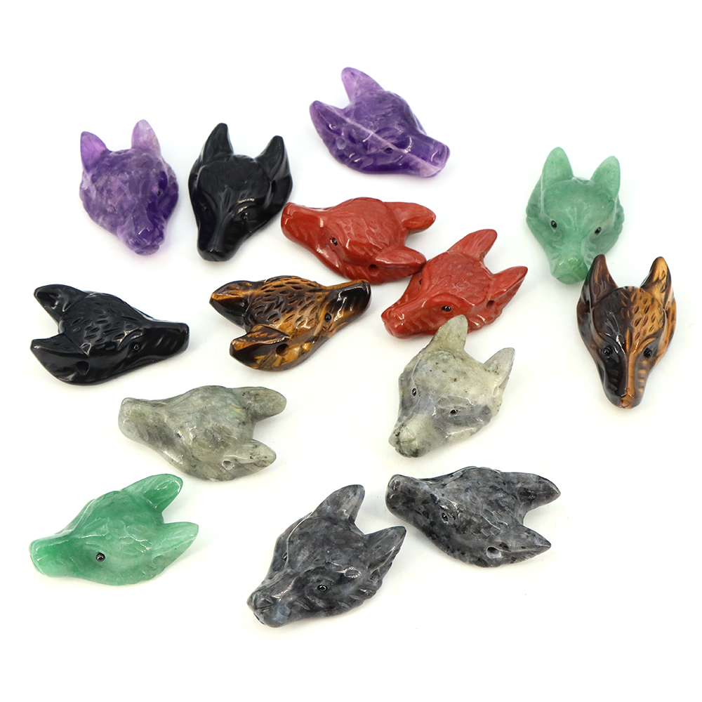 Pendentif tête de loup en pier - Crystal Pendant Necklace Natural Stone avis et prix
