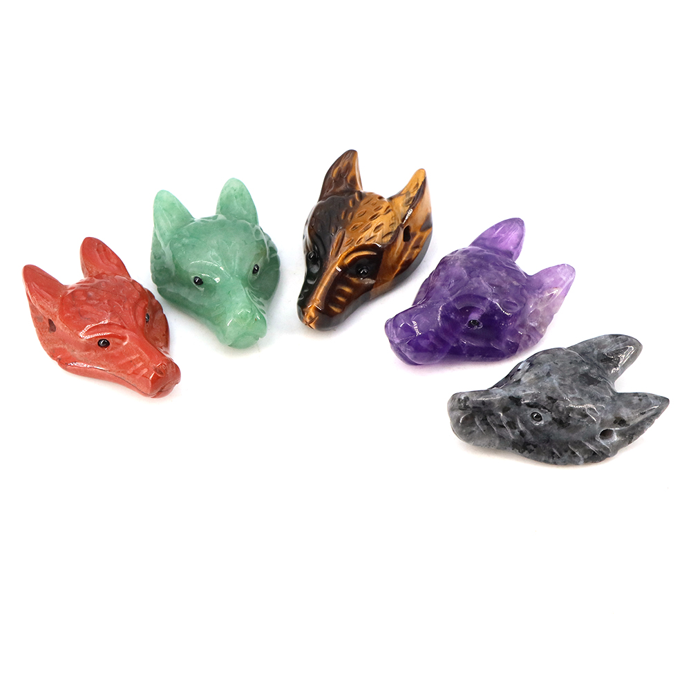 Pendentif tête de loup en pier - Crystal Pendant Necklace Natural Stone avis et prix