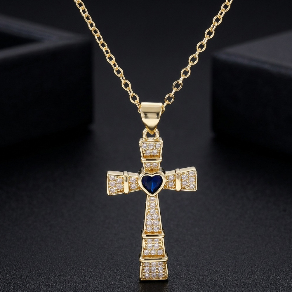 Collier pendentif croix en zir - Cross Pendant Necklace Gold avis et prix
