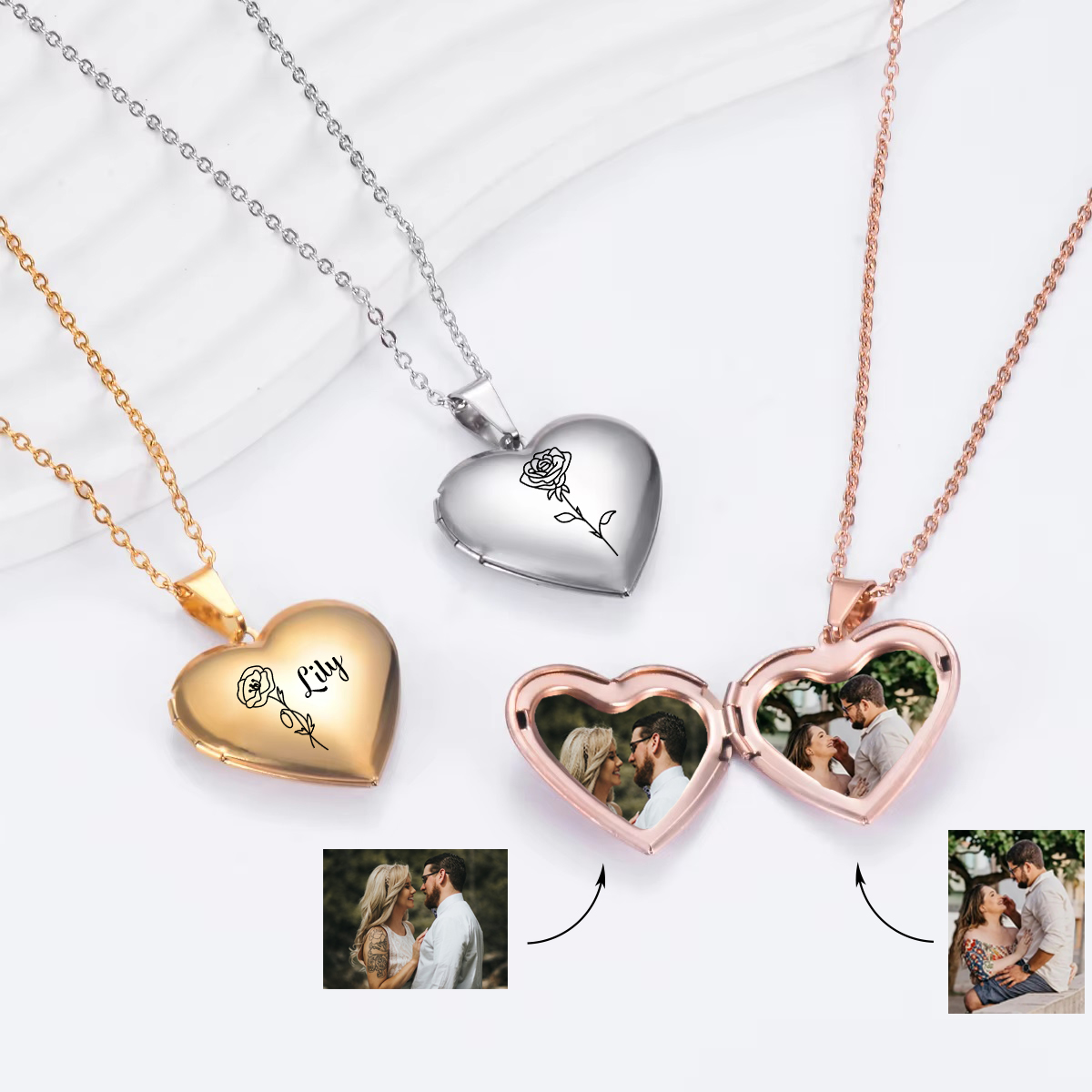 Collier personnalisé de fleur  - Heart Locket Necklace Photo avis et prix