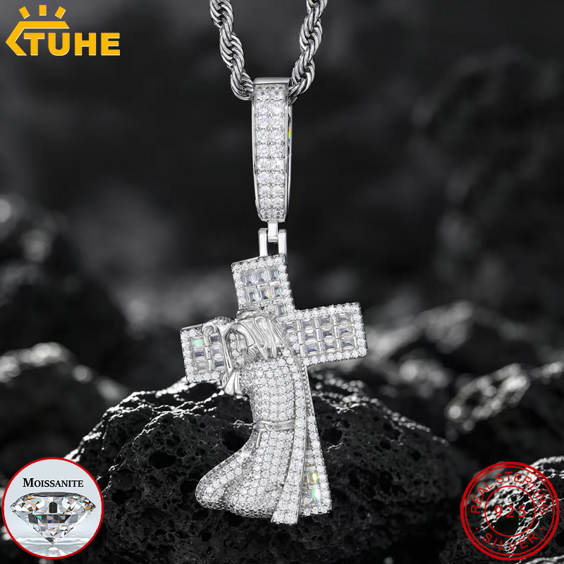 Pendentif croix Jésus en argen - 925 Sterling Silver Chain Necklace Men avis et prix