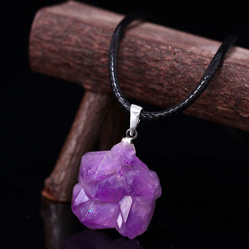 Collier de fleurs d'améthystes - Crystal Pendant Necklace Natural Stone avis et prix